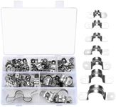 qxayxa 90 Pcs Pipe Strap Clamps, Stainless Steel U Shaped Saddle Clamps, Pipe Straps Saddle Clips, U-Tube Clamps, Pipe Strap Clips, Two Hole Tube Pipe Strap Tension Clips Hose Clamp Fittings, 7 Sizes