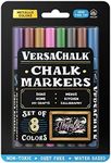 VersaChalk Chalk Markers For Chalkboard (Reversible Tip, Neon) - Erasable Dustless Water-Based Non-Toxic Liquid Wet Erase Pens (Fine 3mm, Metallic Colors)