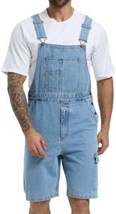 WORK IDEA Men's Denim Overalls for Men Jean Shorts, 100% Cotton, Relaxed Fit, Multi-Pocket Design Jumpsuit