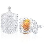 FHDUSRYO 2Pcs Clear Glass Crystal Diamond Candy Jar, Candy Buffet Storage with Crystal Lid, Biscuit Cookie Dishes Box Containers Decorative for Home Party Wedding Gift (300ml+600ml)