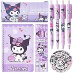 Cute School Supplies Set - Gel Pens, Journal Notebook, 50 Stickers, Pencil Cse, Kawaii Stationery Set, Back to School Gift, Purple