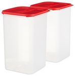 Amazon Brand - Solimo Antimicrobial Square Modular Plastic Storage Container (7.5 L each) |Stackable |BPA-Free |Air-Tight Flexi Lids | Multipurpose Use for Snacks, Spices, & more(Set of 2) (Light Red)