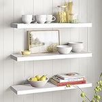 Tiasott Wall Mounted Floating Shelves Set of 3,White Wall Display Floating Shelf,Solid Wood Wall Shelves 3 Pack,Invisible Storage Shelf for Wall,Organize to Photos,Books,Showpiece,Trophy and More.