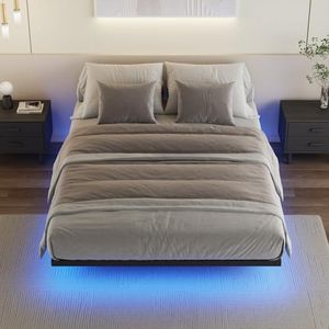 Ufurniture Floating Bed Frame Double Size with LED Light, Metal Platform Double Bed, No Box Spring Needed, Easy to Assemble