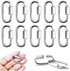 YETOOME 10 Pack 304 Stainless Steel M3.5 Chain Link, 1/8 Inch D Shape Locking Quick Chain Repair Links Pets Keychain for Outdoor Traveling Equipment