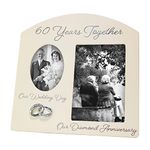 Contemporary 60 Years Together Then and Now Diamond Anniversary Light Beige Frame with Double Silver Rings | Beautiful 60th Anniversary Picture Frame by Happy Homewares