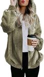 Womens Casual Warm Sherpa Zip Up Hooded Fleece Jacket Coat Winter Teddy Fluffy Coat