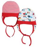 BUMZEE Red & White Baby Boys Ear Flap Tying Cap Pack of 2 Age - 3-6 Months (Peb8620C-red.wht)