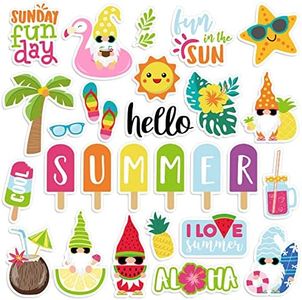 AnyDesign 54Pcs Summer Cutouts 27 Designs Tropical Hawaiian Paper Cut Outs with 100Pcs Glue Point Popsicle Gnome Fruit Aloha Theme Cut-Outs Back to School Bulletin Board Decor for Classroom Party
