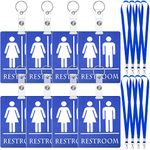 Tinlade 8 Set Bathroom Pass Restroom Pass Classroom Bathroom Tag with Key Holder Blue Large Keychain with Lanyard for Women Men