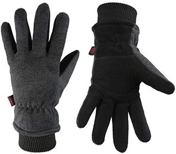 OZERO Winter Gloves for Men Women: Water-Resistant Windproof Insulated Work Gloves Leather Palm for Cold Weather Driving, Shoveling Snow, Hiking (Gray, Large)