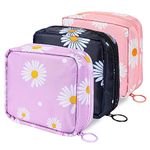 KALIONE 3 Pack Sanitary Napkin Storage Bag, Portable Sanitary Pad Storage Bag, Reusable Pads Menstrual Bag for Women, Daisy Print Menstrual Cup Pouch with Zipper for Office School Travel Supplies