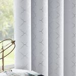 Full Blackout Curtains Thermal Insulated Drapes 84 Inch Long for Bedroom, Greyish White Drapery with Silver Geometric Pattern Room Darkening Grommet Window Curtain for Living Room, 2 Panels