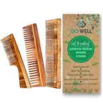 Go Well Kacchi Neem Comb, Wooden Comb | Hair Growth, Hairfall, Dandruff Control | Hair Straightening, Frizz Control | Comb for Men, Women | Treated with Oil (All Combo)