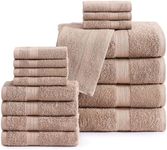 LANE LINEN 16 Piece Bath Towels - 100% Cotton Towels for Bathroom, Premium Quality, Highly Absorbent Bathroom Towel Set, Super Soft, 4 Bath Towels, 4 Hand Towels, 8 Wash Cloths - Taupe