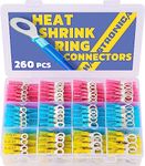 haisstronica 260PCS Marine Grade Heat Shrink Ring Connectors-Heat Shrink Wire Connectors Tinned Red Copper #10,1/4",5/16",3/8"(3Colors/4Sizes),16-14 22-16 12-10 Gauge Insulated Ring Crimp Terminals