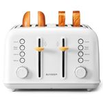 BUYDEEM DT640 4 Slice Toaster, Extra Wide Slots, Retro Stainless Steel with High Lift Lever, Bagel and Muffin Function, Removal Crumb Tray, 7-Shade Settings (Arctic White, 4-Slice)