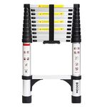 BOCOM 10.5 FT Aluminum Telescoping Ladder, Lightweight Multi-Purpose Collapsible Extension with 2 Triangle Stabilizers, Heavy Duty 330 lbs Max Capacity, Ideal for Home, RV, and Outdoor Work Silver