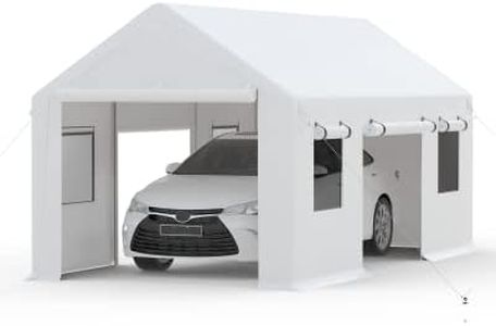 GAOMON 13'x20'Carport, Heavy Duty Portable Garage, with 4 Roll-up Doors & 4 Ventilated Windows, Reinforced Steel Poles & 180 g PE Waterproof Canopy, for Pickup Truck, and Boat, White