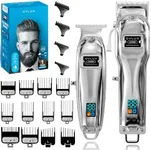 Full Metal Cordless Hair Clippers and Trimmer professional set for Men - Rechargeable Clippers for Hair Cutting, Beard T-Blade Trimmer for men, haircut machine for Self Cutting & Grooming Kit