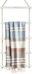 Towel Rack for Bathroom- 3.3-Foot Wall Hanging Whitewashed Wood & Rope Blanket Ladder with 5 Rungs for Farmhouse Room Decor (Whitewashed)