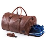 Weekender Oversized Travel Duffel Bag with Shoe Pouch, Leather Carry On Bag