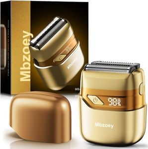 Electric Foil Shavers for Men, Mini Electric Razor, Compact Face Shaver, IPX7 Waterproof Wet Dry Cordless Razor, LED Display, USB-C, Travel-Friendly, Light Gold,Father's Day Gifts