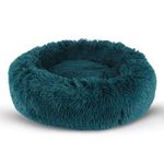 BVAGSS Small Dog Bed Cat Bed Calming Plush Pet Bed Soft Washable Anti Anxiety Round Donut Cuddler Fluffy Puppy Bed for Puppy & Kitten JA037 (24 inch, Cyan)