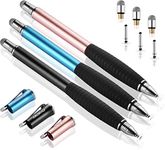 MEKO (2nd Gen)[2 in 1 Precision Series] Universal Disc Stylus Touch Screen Pen for iPhone,iPad,All Other Capacitive Touch Screens Bundle with 6 Tips,Pack of 3 (Black/Rose Gold/Aqua Blue)