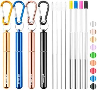 4 Pack Portable Reusable Metal Straw Collapsible Stainless Steel Drinking Straw Telescopic Straw to Drink Water Smoothie with Aluminum Key-chain Case & Cleaning Brush （Black & rose gold & blue & gold）