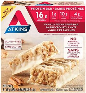 Atkins Protein Bars - Vanilla Pecan Crisp, Low Sugar, Keto Friendly, High Protein, High Fibre, 1g Sugar, 4g Carbs, 5ct