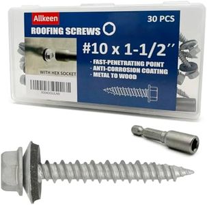 Allkeen #10 x 1-1/2" Hex Head Sheet Metal Roof Screws, Rustpert Coating Metal to Wood siding Screws, 30 Pieces