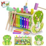 Achiyway Montessori Wooden Toy 7-in-1,Toddler Hammering & Pounding Toy, Educational Game with Xylophone, Maze, Puzzle, Clock, Magnetic Fishing ,Musical Toy Gift for 2-5 Years Old Boys and Girls