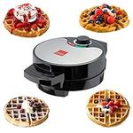 GLOBAL GOURMET – FULL SIZE American Waffle Maker Iron Machine 700W I Electric I Stainless Steel Mould I Non-Stick Coating I Recipes I Deep Cooking Plates I Adjustable Temperature Control - Black