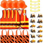 SGBETTER 28 Pcs Kids Construction Worker Costume Include Construction Vests Worker Hats Tote Bags Goggles and Construction Vehicles (Color Style 2)