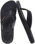 KuaiLu Mens Flip Flops Arch Support Comfortable Cushion Memory Foam Recovery Walking Waterproof Leather Thong Sandals Orthotic Plantar Fasciitis Summer Casual Beach Pool Slip on Slippers Black Size 8