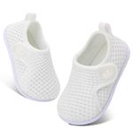 JIASUQI Baby Shoes Boys Girls Breathable First Walking Shoes Infant Soft Sneakers Crib Shoes Lightweight Slip On Shoes(White,18-24 Months)