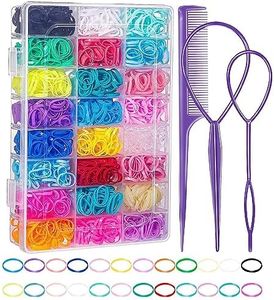 UKKQES Elastic Hair Bands 24 Colors, 2000 Pieces Mini Hair Elastic Bands with Storage Box, Soft Little Girls Hair Bands, Colorful Baby Elastic Band Set with Styling Tool, Rat Tail Comb for Kids