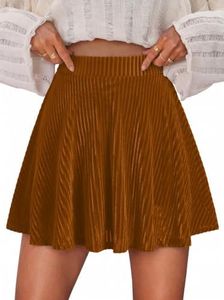 GAMISS Women's High Waisted Mini Skirt, Velvet Pleated Skirts with Shorts Underneath Stretchy Golf Skirts for Women Orange M