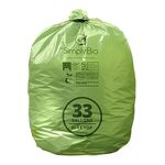 Simply Bio 33 Gallon Compostable Trash Bags Flat-Top, Heavy Duty Extra Thick 1.57 Mil, 124.92 Liter, 30 Bags, Large Lawn and Yard Waste Bag, ASTM D6400, US BPI and OK Compost Home Certified