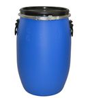 ITP Packaging 30 Litre Plastic Blue Open Top Storage Barrel Drum Keg with Lid and Latch Ring, UN Approved, Food Grade for Shipping, Air Tight