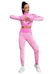 X-SNOW FALCON Women's 3 Piece Outfits Tracksuit Workout Set Sports Bra High Waist Yoga Gym Leggings and Crop Top, Bright Pink Tops + Leggings, Medium