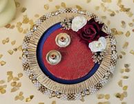 SATYAM KRAFT Wood 1 Pc Handcrafted Platter Round Thali-Ideal For Shaadi Decor,Marriage,Handmade Decorative Brides Maid, Bride-Groom Wedding, Rakhi Rakshabandhan Functions, Multicolour