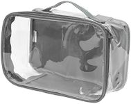 Small Clear Travel Packing Cube/See Through PVC Plastic Pouch for Carry On Suitcase, Backpack or Diaper Bag/Transparent Multipurpose Accessories, Makeup & Underwear Organizer w/Handle (Gray)