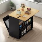 DWVO Kitchen Island with Double Tilt Out Trash Can Storage Cabinet & Drop Leaf, Rolling Portable Islands Table with Power Outlet Wheel Drawer Hidden 10 Gallon Garbage Bin Storage, Black Oak