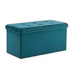 HNNHOME 82 x 40 x 40cm Velvet Pouffe Folding Storage Ottoman Footstool Box Toy Chest with Lid, Foldable Foot Stool Seat for Living Room, Bedroom (Teal, Large)