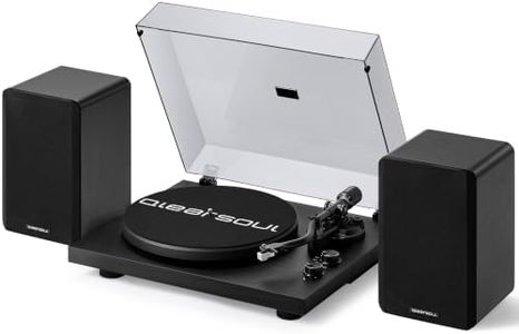 QLEARSOUL SoulBox S1 Vinyl Record Player with Stereo Speakers, Turntable with Built-in Preamp, S-Shaped Tonearm, 33/45 RPM - Black