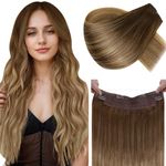 LaaVoo Wire Hair Extensions Human Hair Medium Brown to Light Brown Balayage Golden Blonde Wire Extensions Real Hair Brown Balayage Fish Line Hair Extensions Real Hair For Women Invisible 20 Inch 100g