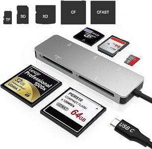 CFast 2.0 Card Reader,USB 3.0 USB C CF/SD/TF/XD Aluminum Memory Card Slot Combo Adapter, Read 5 Card Simultaneously High Speed Multi Camera Card Reader for Type-C Device Supports Windows/Linux/MAC OS