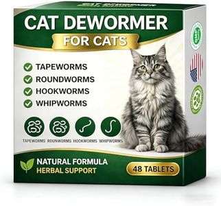 Dewormer for Cats, Broad Spectrum Dewormers for Cats and Kittens, Cat Dewormer for All wormers, Hookworms, Whipworms, Tapeworms & Roundworms, Promotes Digestive Comfort & Daily Balance, 48 Tablets